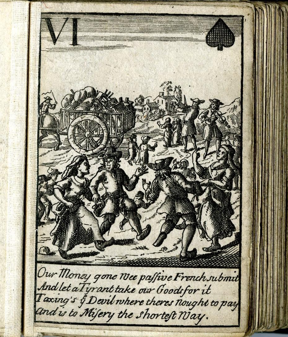 satirical playing card 1710-1725. (c) Trustees of the British Museum