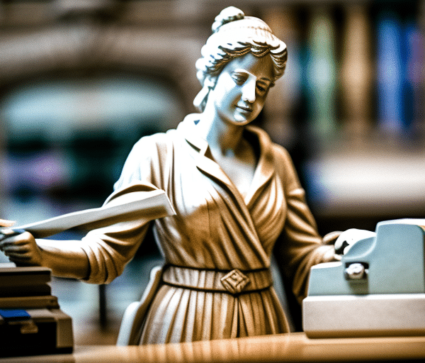 lady justice operating a cash register