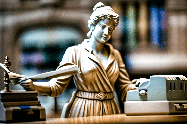 lady justice operating a cash register