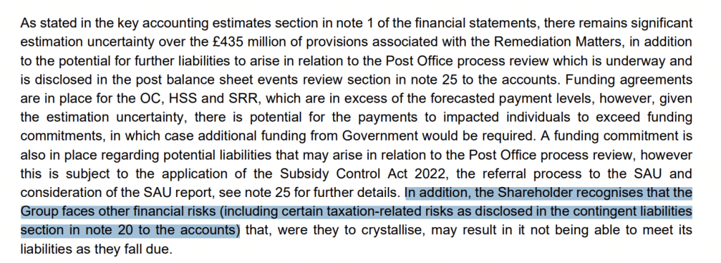 including certain taxation-related risks as disclosed in the contingent liabilities
section in note 20 to the accounts